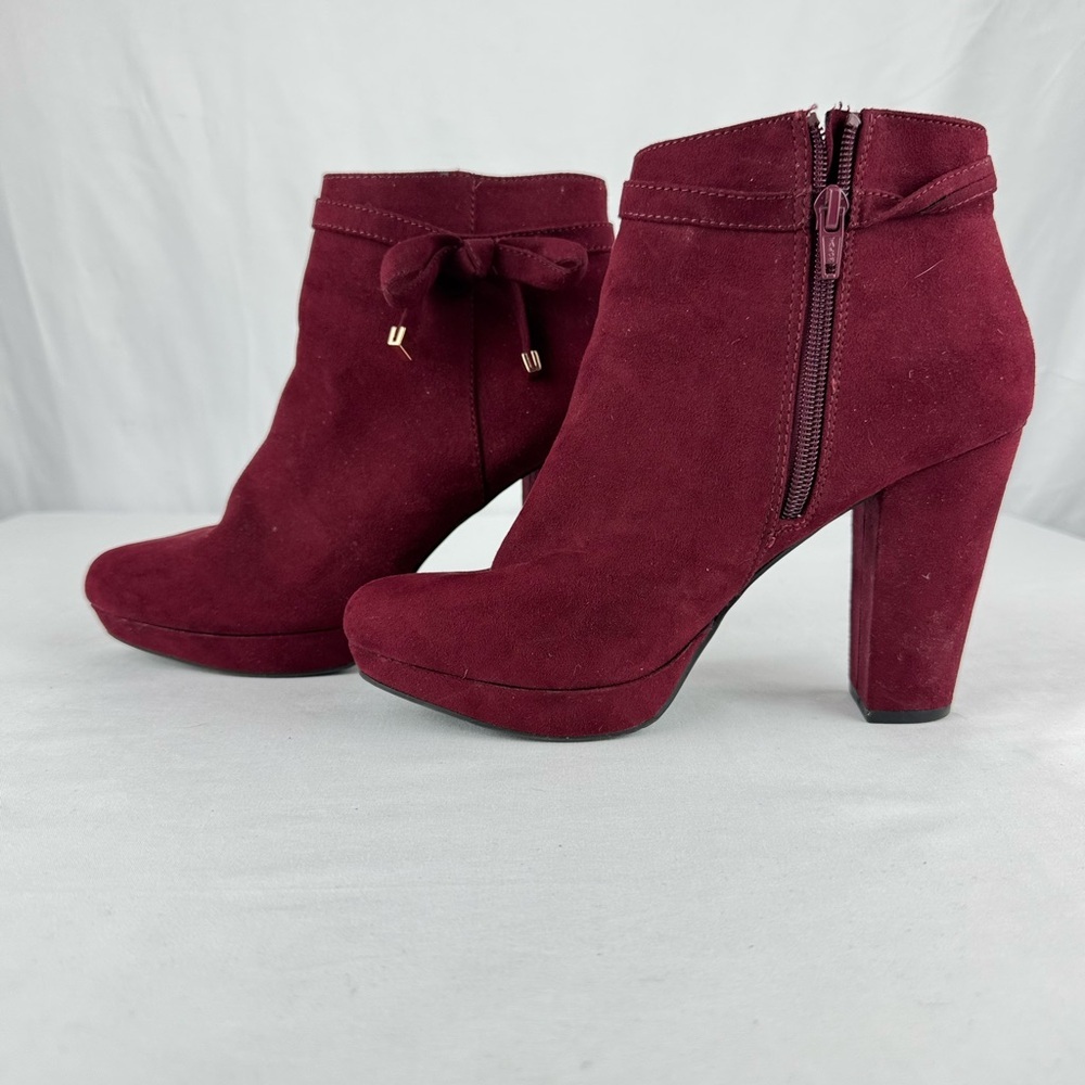 LC by Lauren Conrad Maroon Zippered Booties with Bow Detail - Picture 1 of 7